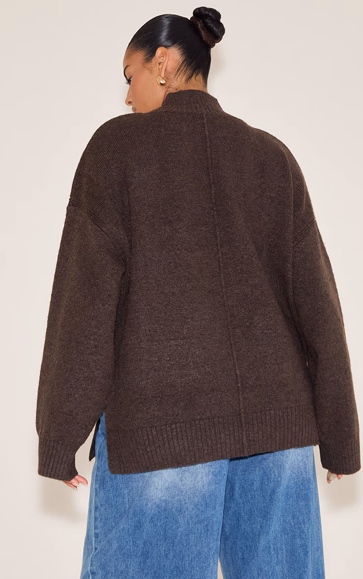 Plus Chocolate Knit Oversized Polo Neck Sweater