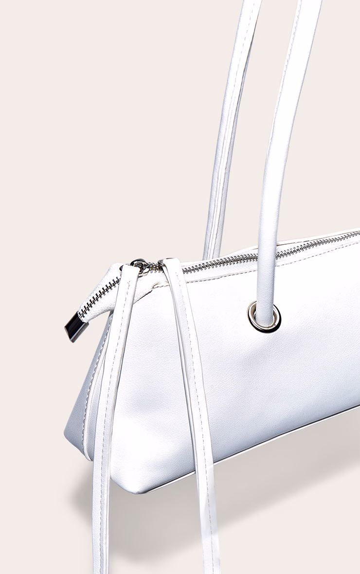 Off White PU Elongated Handle Shoulder Bag
