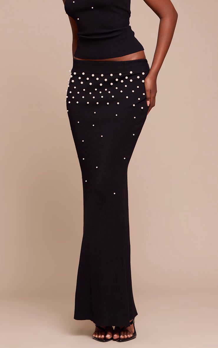 Pearl Trim Detail Knitted Maxi Skirt