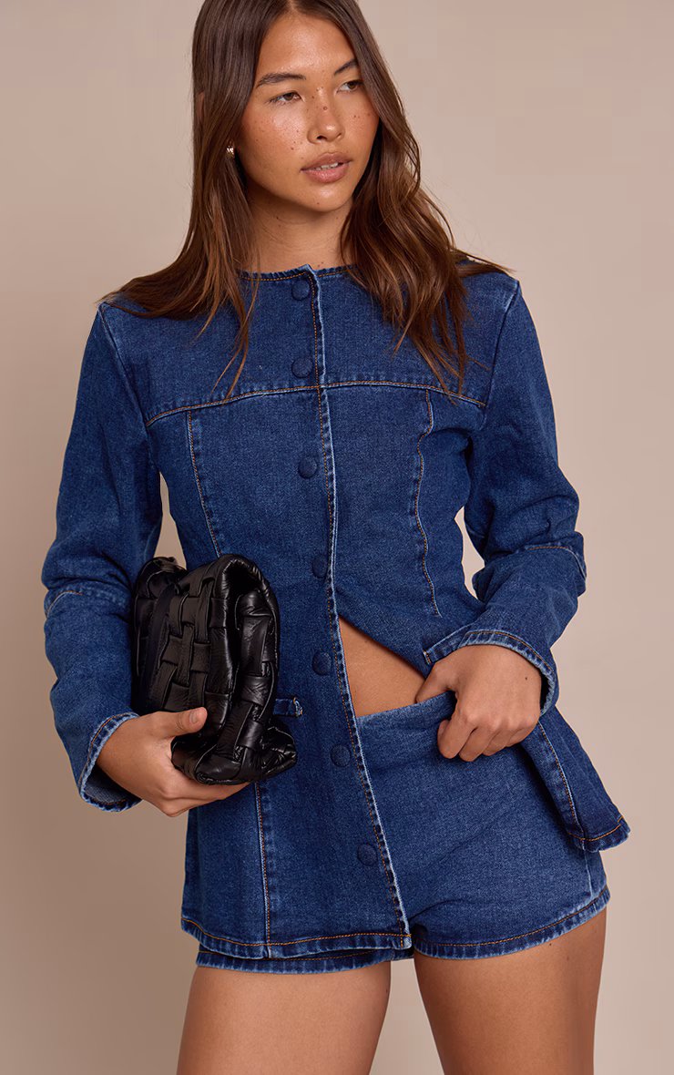 Mid Blue High Waist Denim Shorts