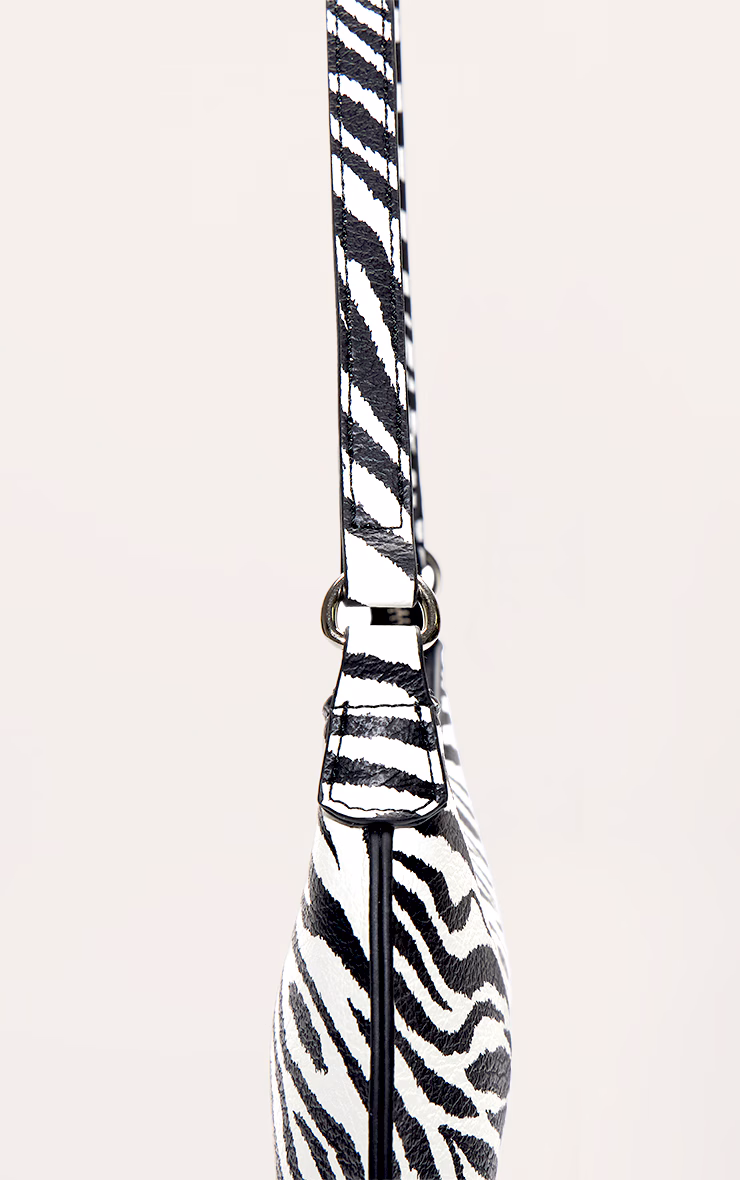 Monochrome Zebra Print Pu Baguette Shoulder Bag