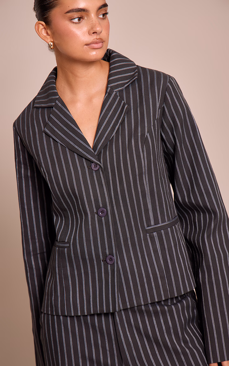 Dark Navy Pinstriped Cropped Fitted Blazer