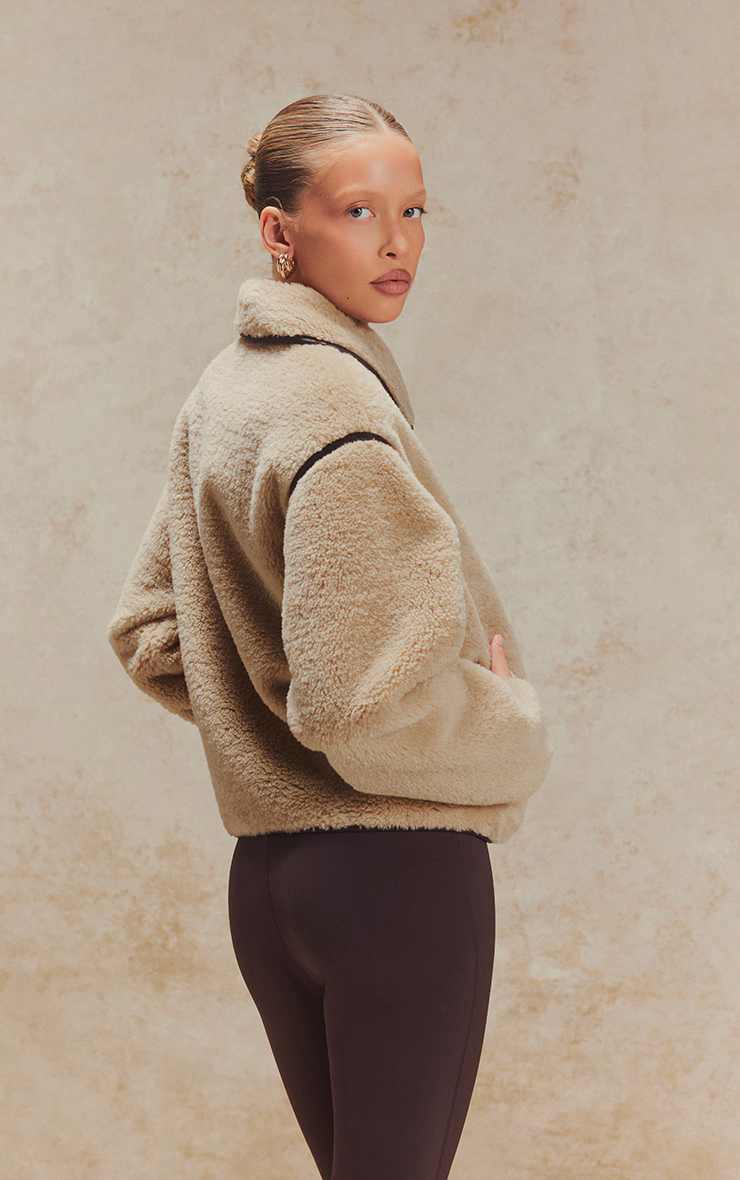 Beige Borg Cropped Coat
