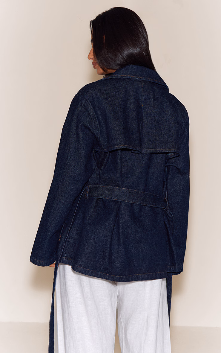Petite Indigo Belted Cropped Denim Trench