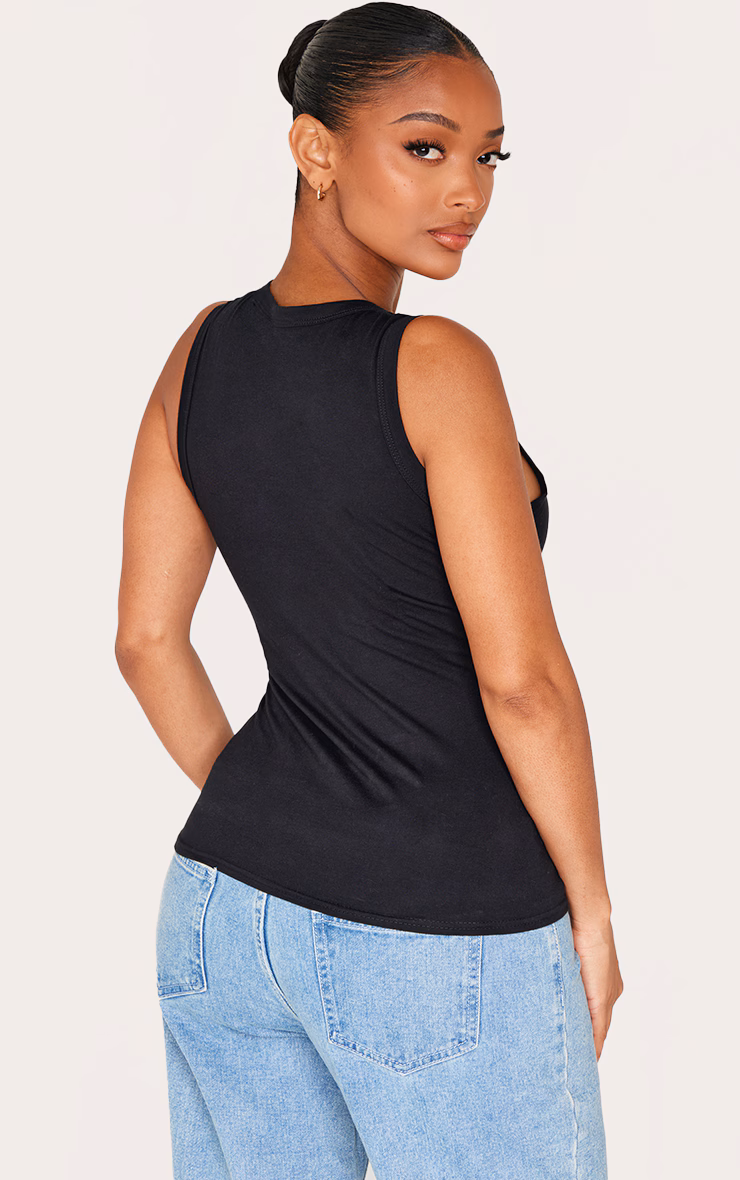 Shape Black Asymmetric Button Front Sleeveless Top