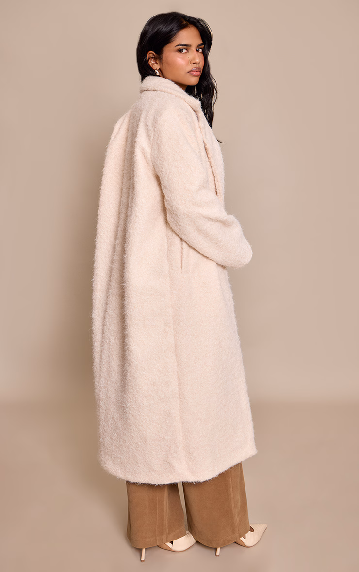 Petite Cream Borg Button Up Maxi Coat