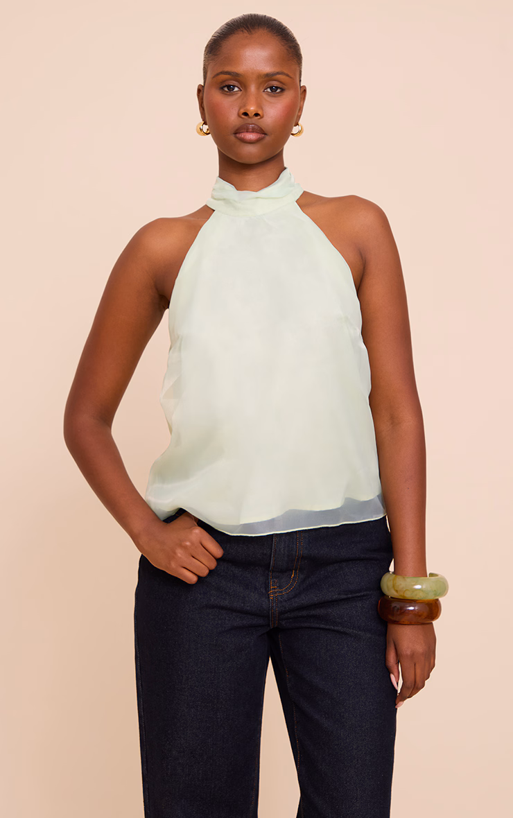 Mint Chiffon High Neck Sleeveless Cami Top