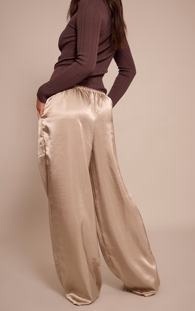 Mushroom Crinkle Satin Slouchy Drawstring Pants