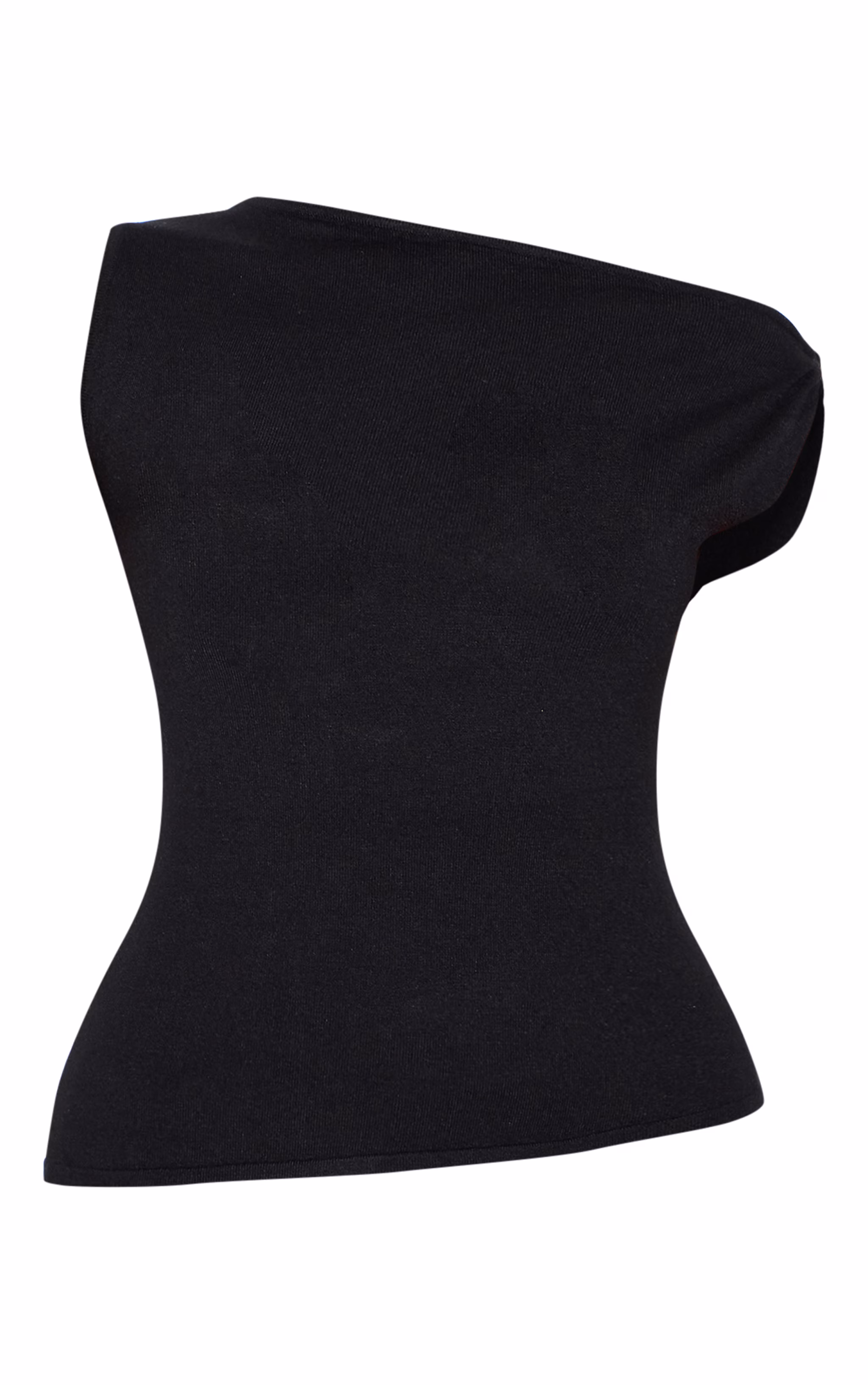 Black Basic Knit Asymmetric Hem Twist Sleeve Vest Top