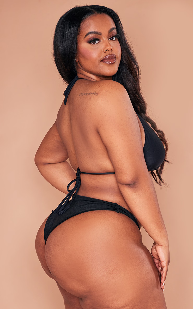 Plus Black Mix & Match Triangle Halter Bikini Top