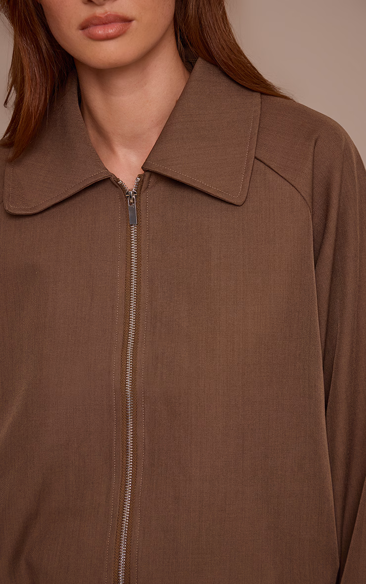 Mocha Utility Style Draw Cord Bomber Jacket