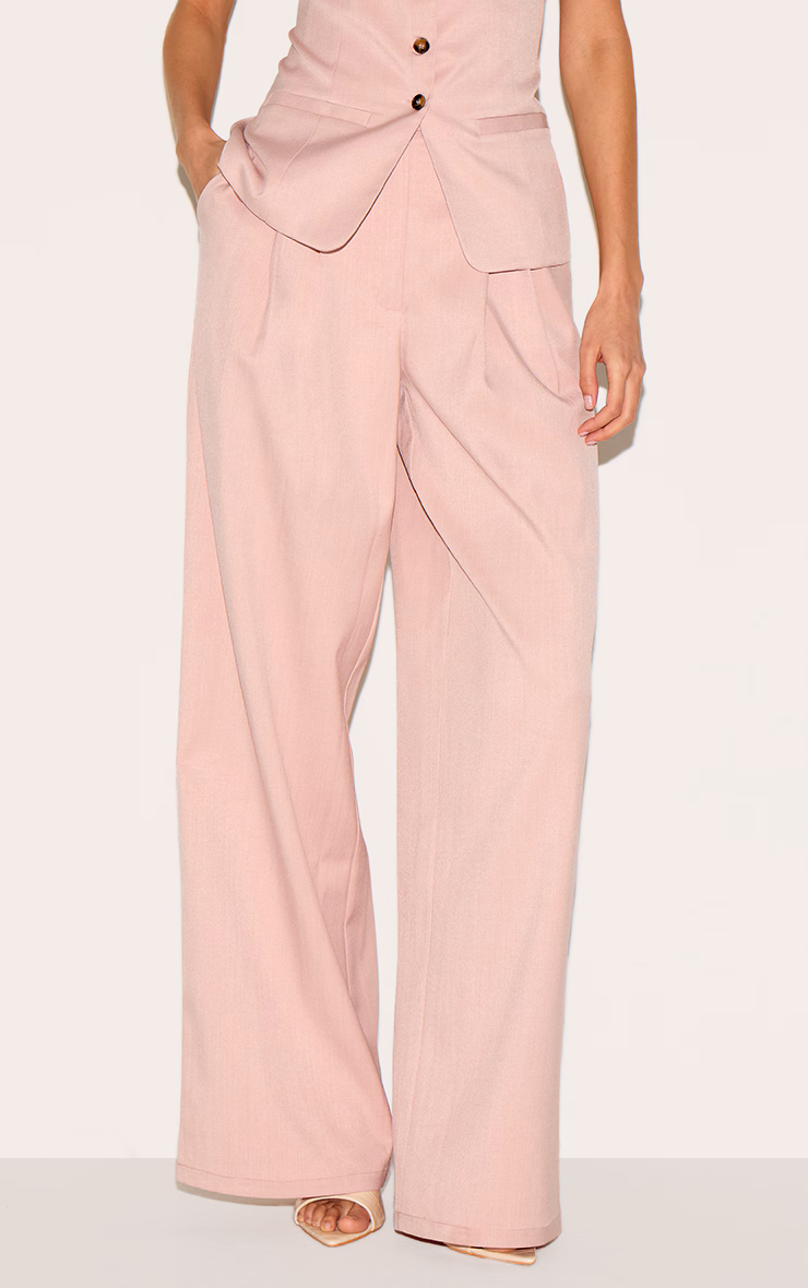 Light Pink Tailored Woven Pleated Wide Leg Pants