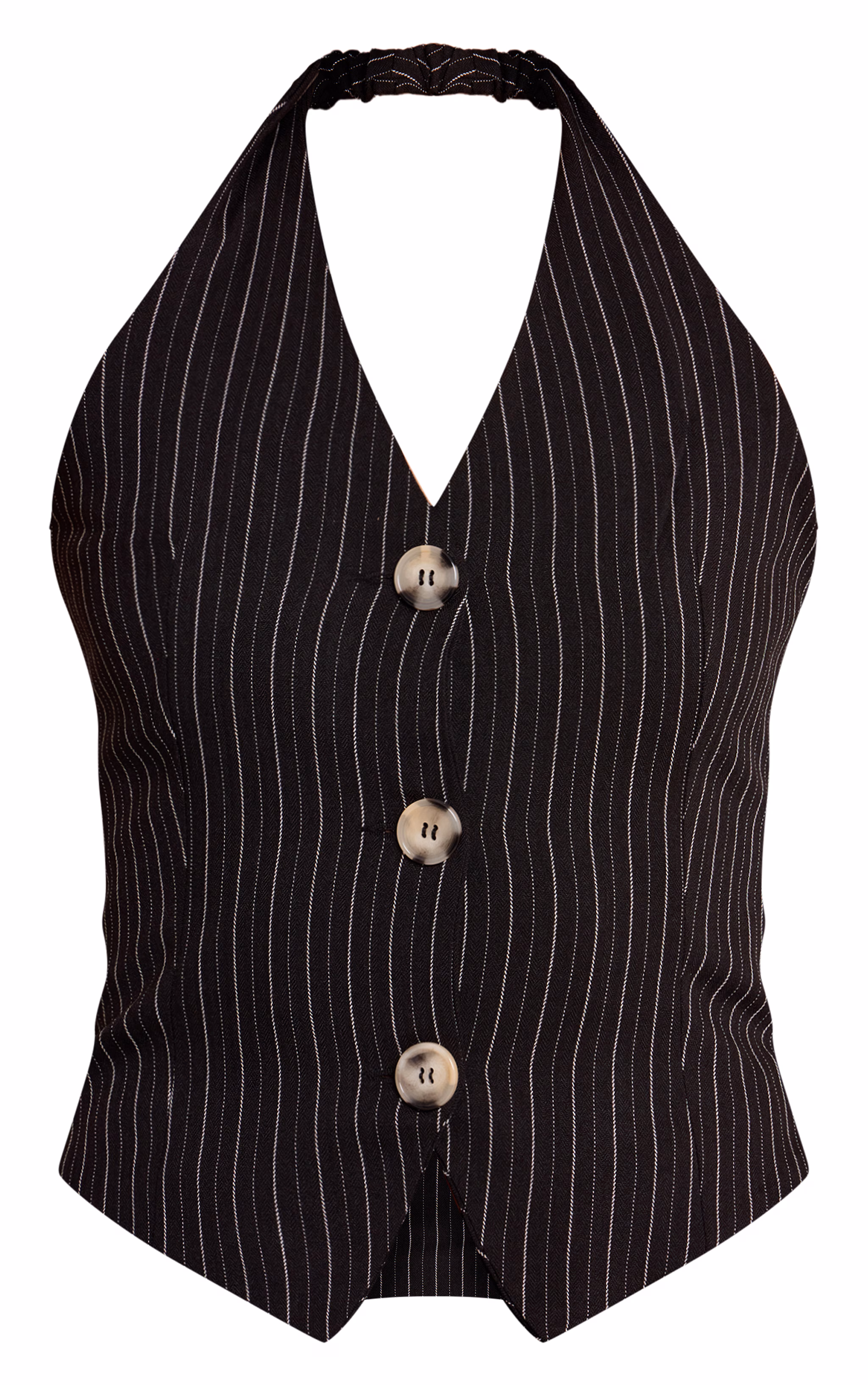 Navy Tailored Woven Herringbone Halterneck Top