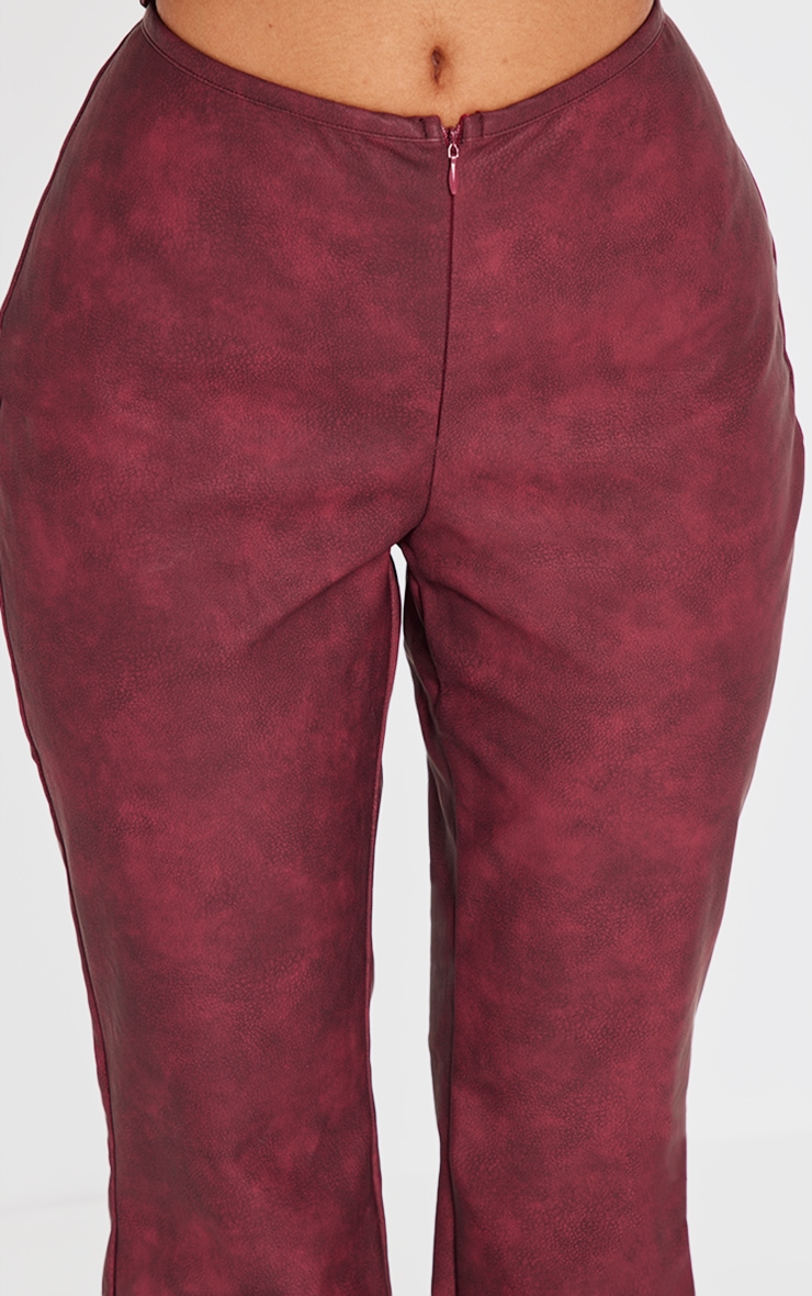 Petite Burgundy Faux Leather Zip Front Flared Pants