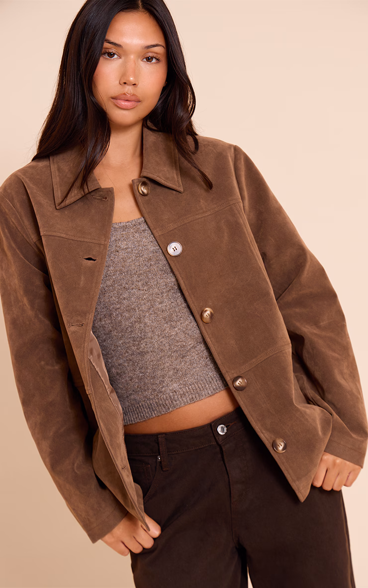 Mocha Suede Button Detail Jacket