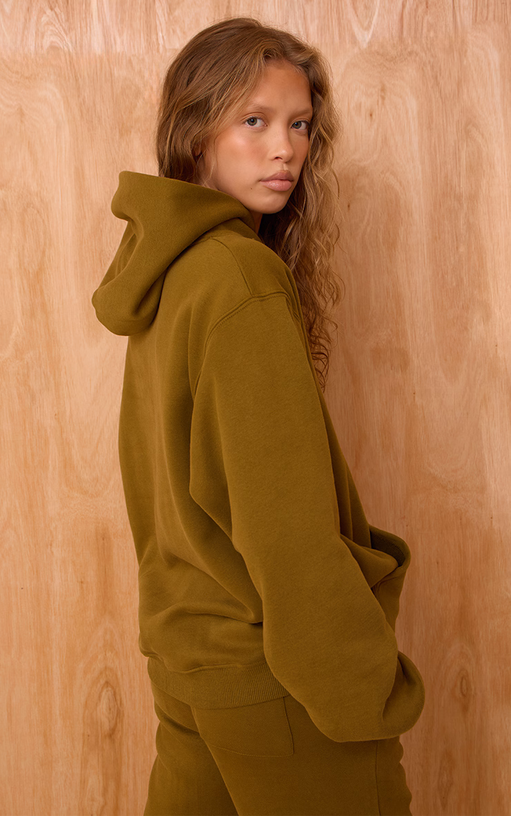 Olive Cotton Fleece Oversized Pull Over Hoodie