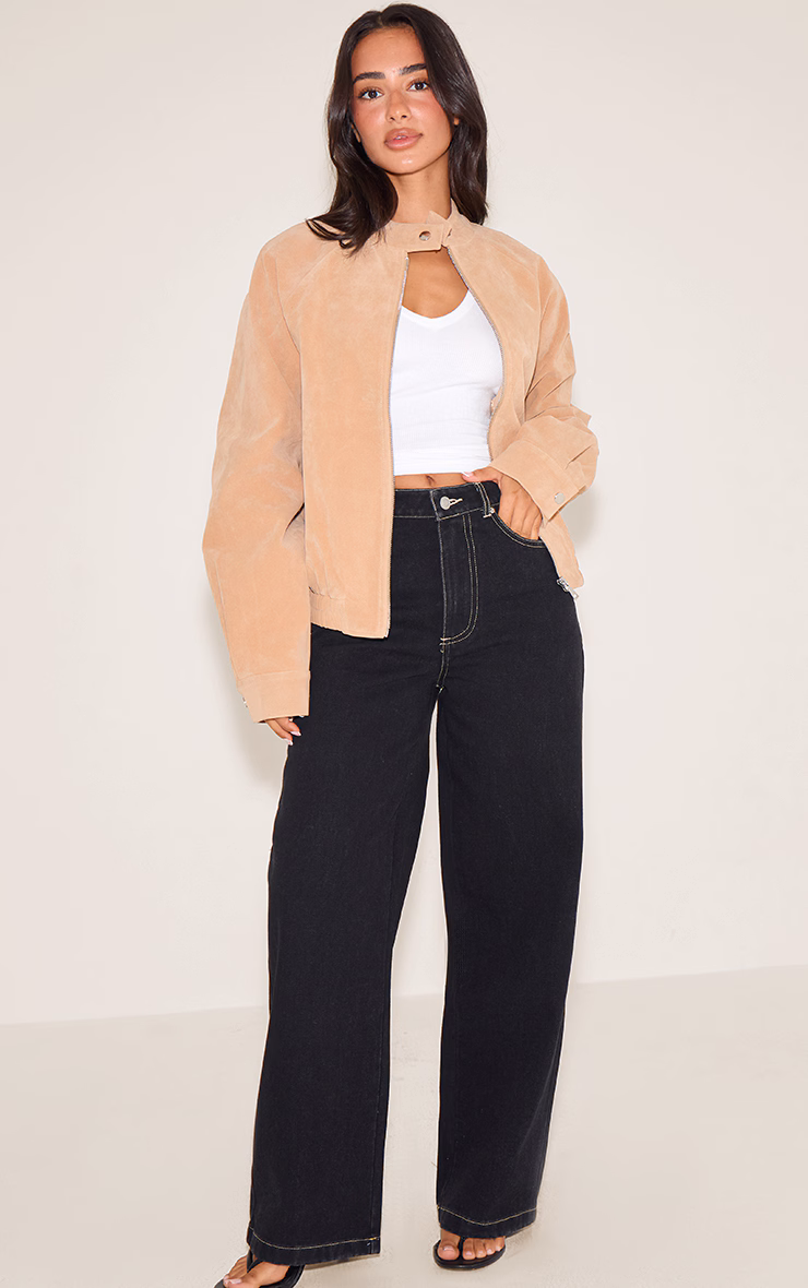 Petite Deep Tan Faux Suede Racer Neck Jacket