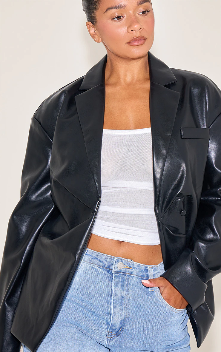 Shape Black Faux Leather Cinched Waist Blazer