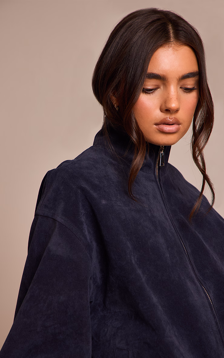 Navy Suede Bomber Jacket
