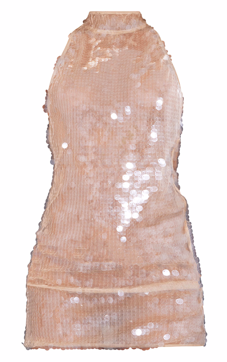 Nude Sequin High Neck Backless Bodycon Dress