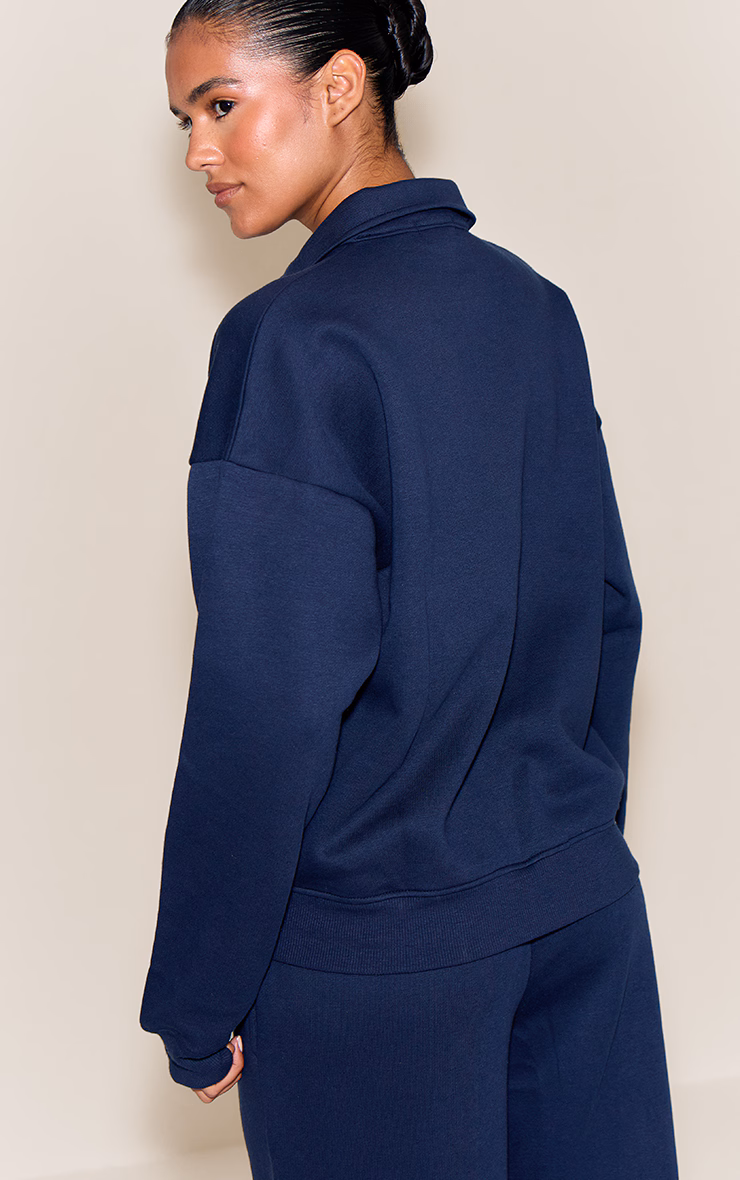 Navy Button Up Long Sleeve Polo Sweatshirt