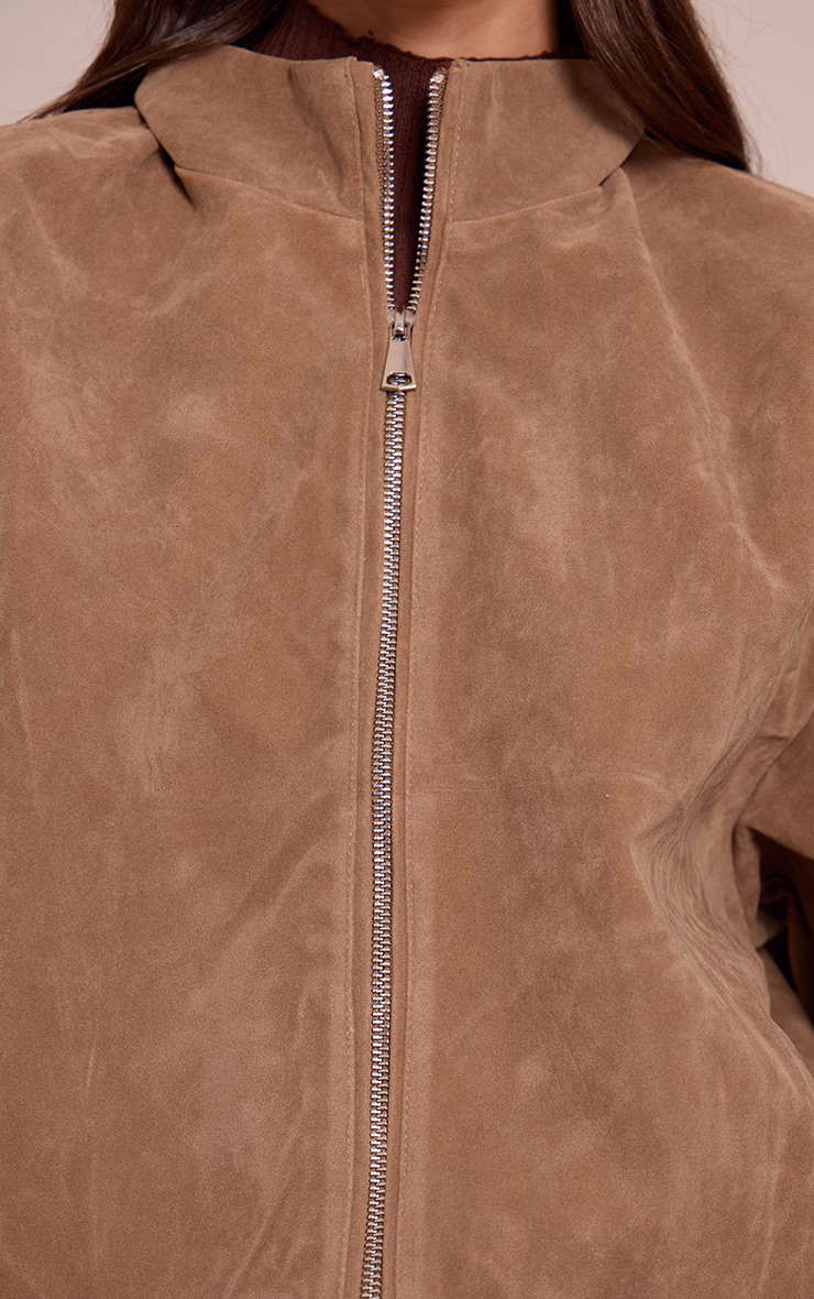 Mushroom Faux Suede Bomber Jacket