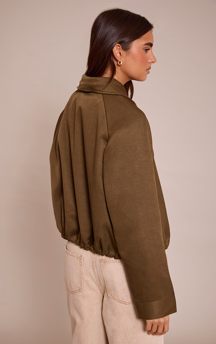 Khaki Utility Style Draw Cord Bomber Jacket