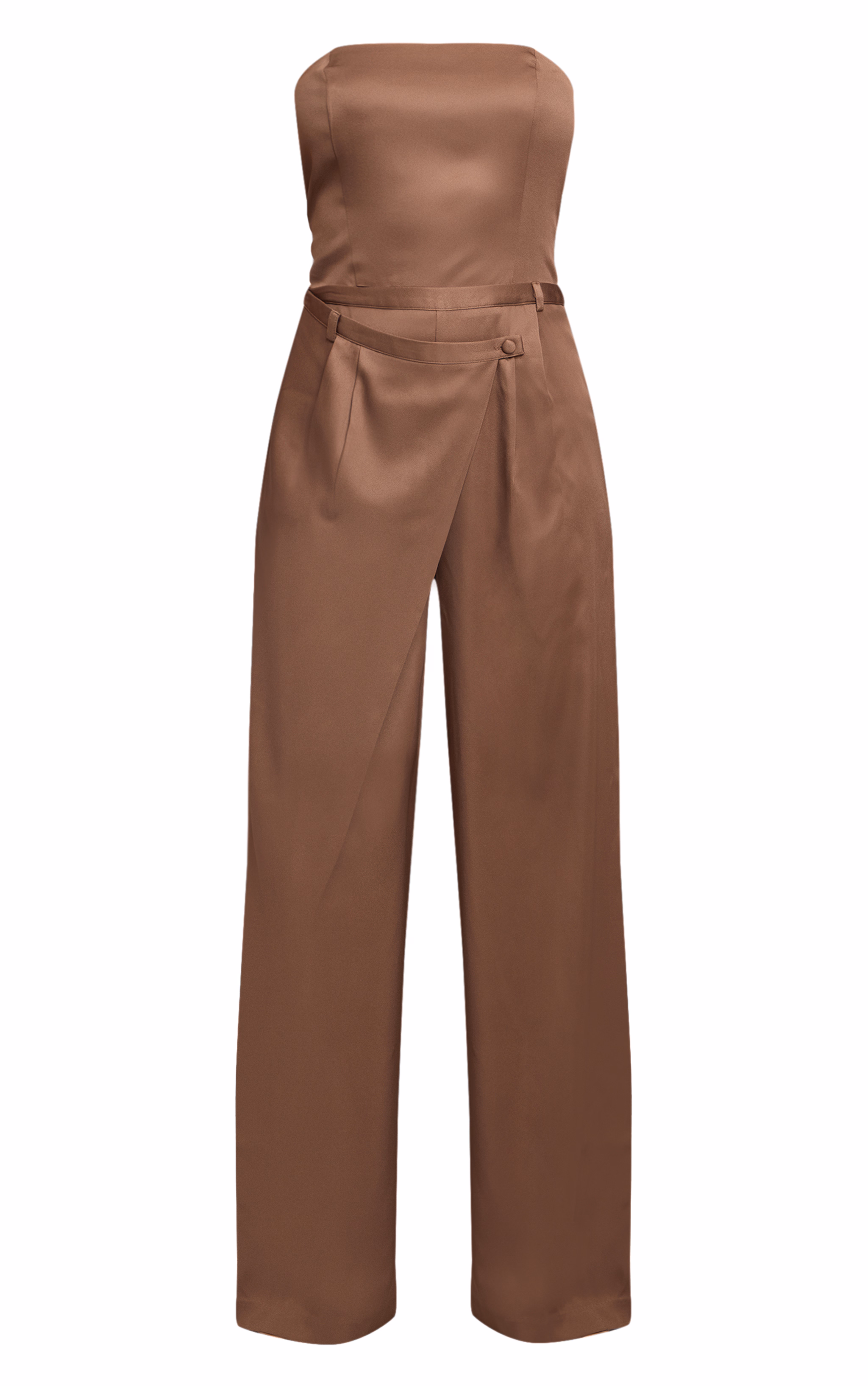 Mushroom Bandeau Wrap Waist Straight Leg Jumpsuit