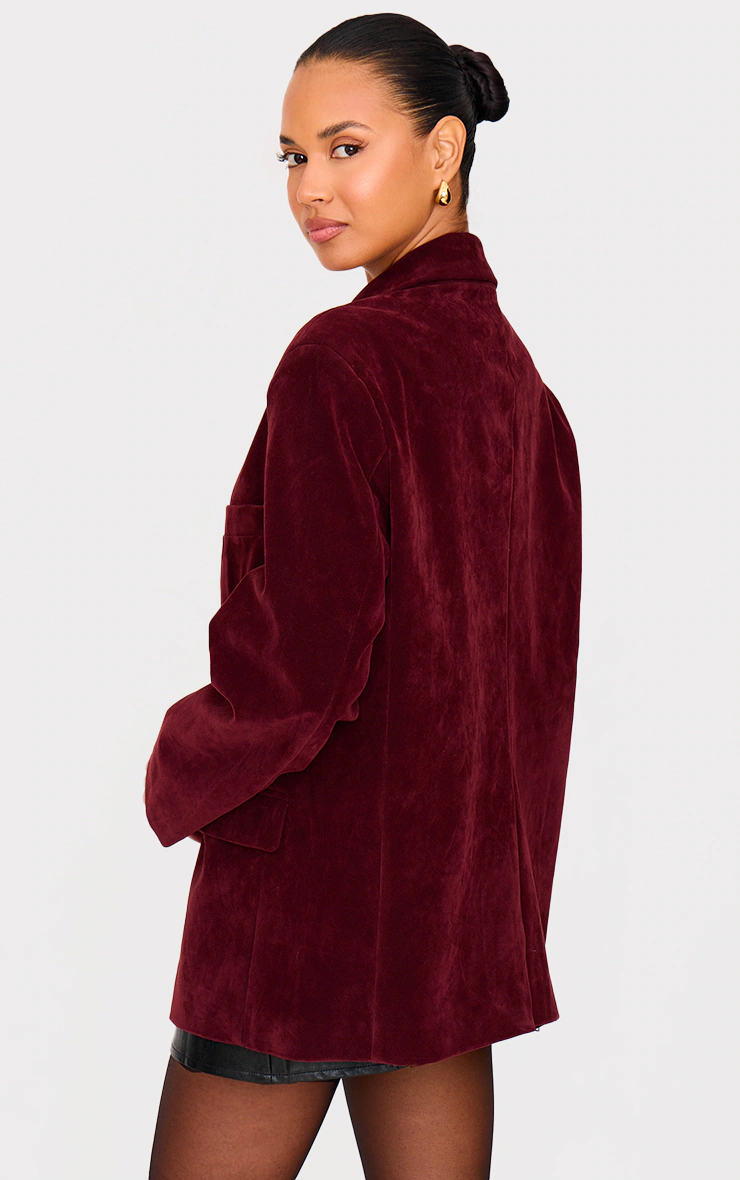 Burgundy Faux Suede Longline Blazer