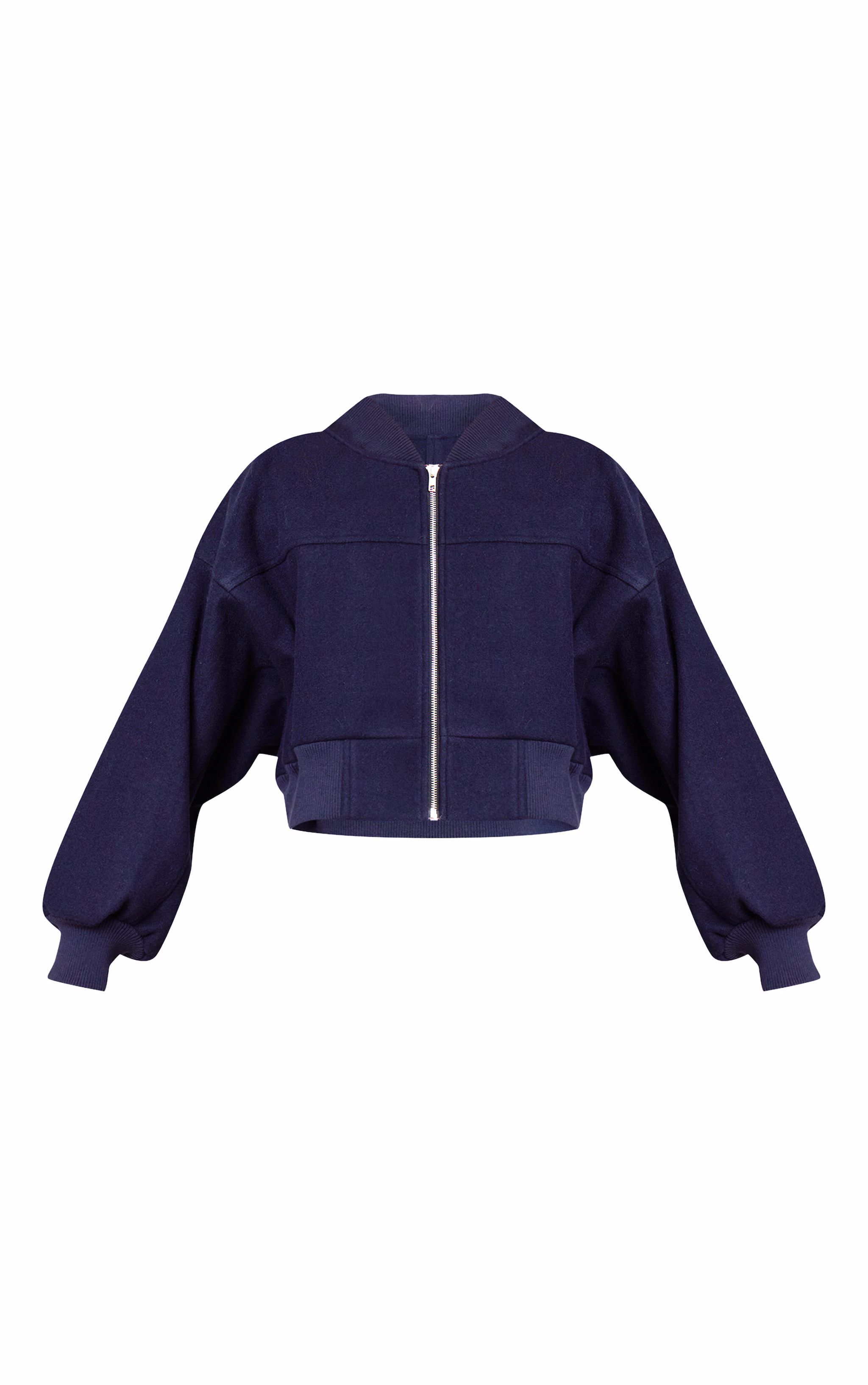 Navy Ruched Sleeve Cropped Bomber Jacket
