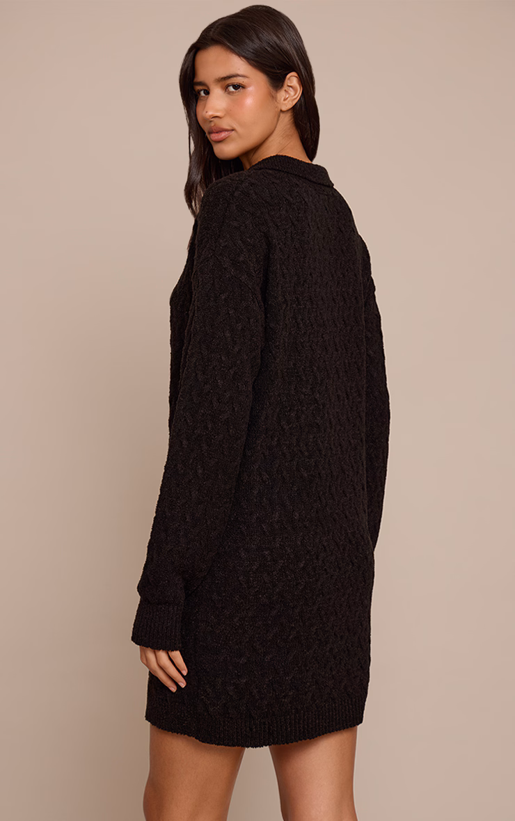 Tall Black Boucle Cable Knit Mini Shirt Dress
