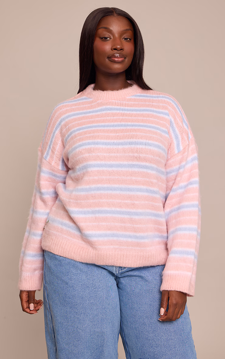 Plus Pink Striped Brushed Knit Sweater