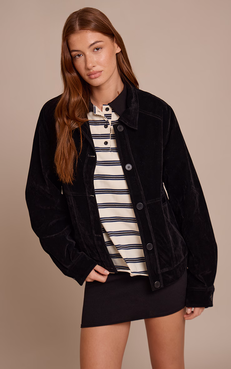 Black Oversized Faux Suede Jacket