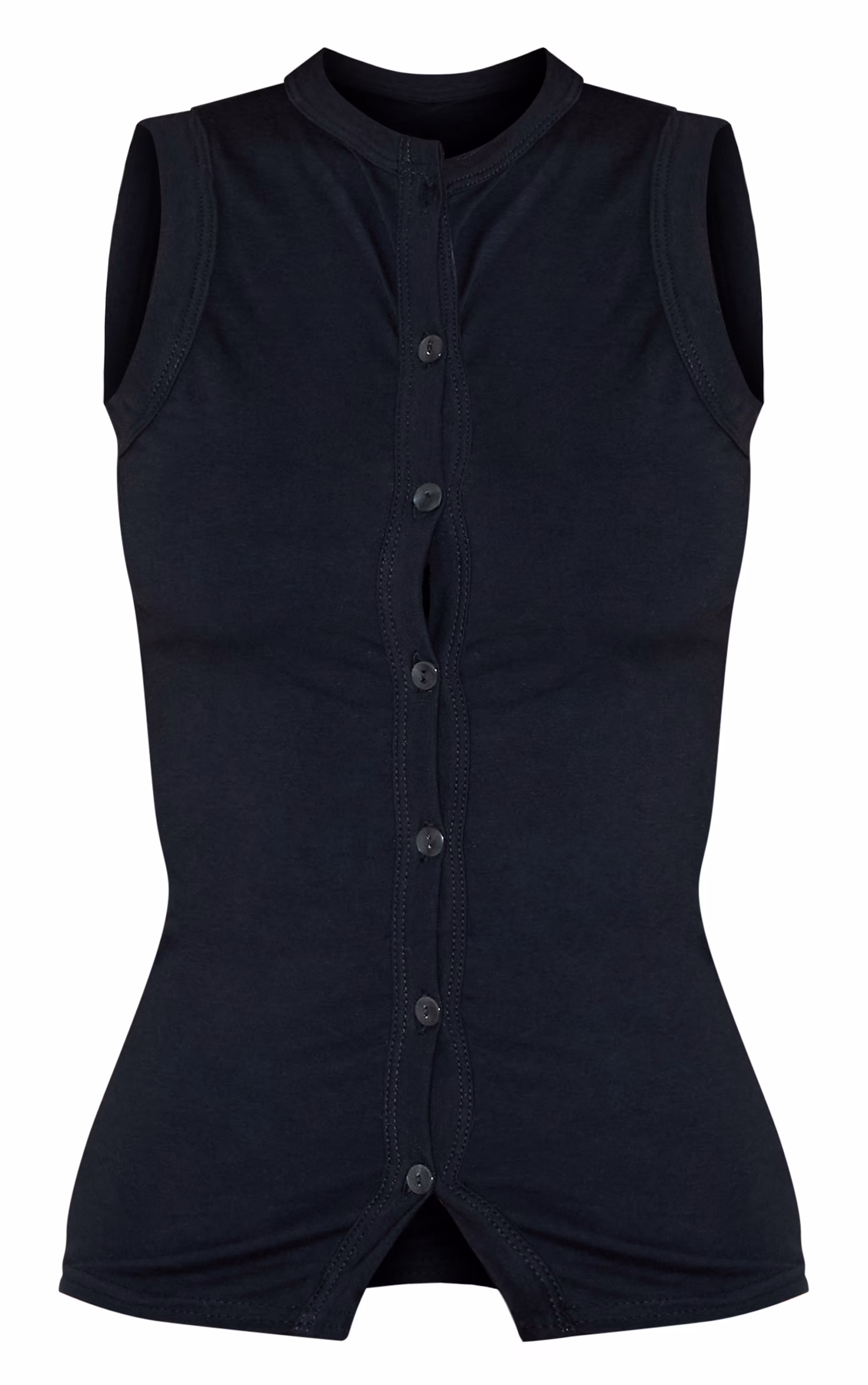 Black Cotton Asymmetric Button Down Top