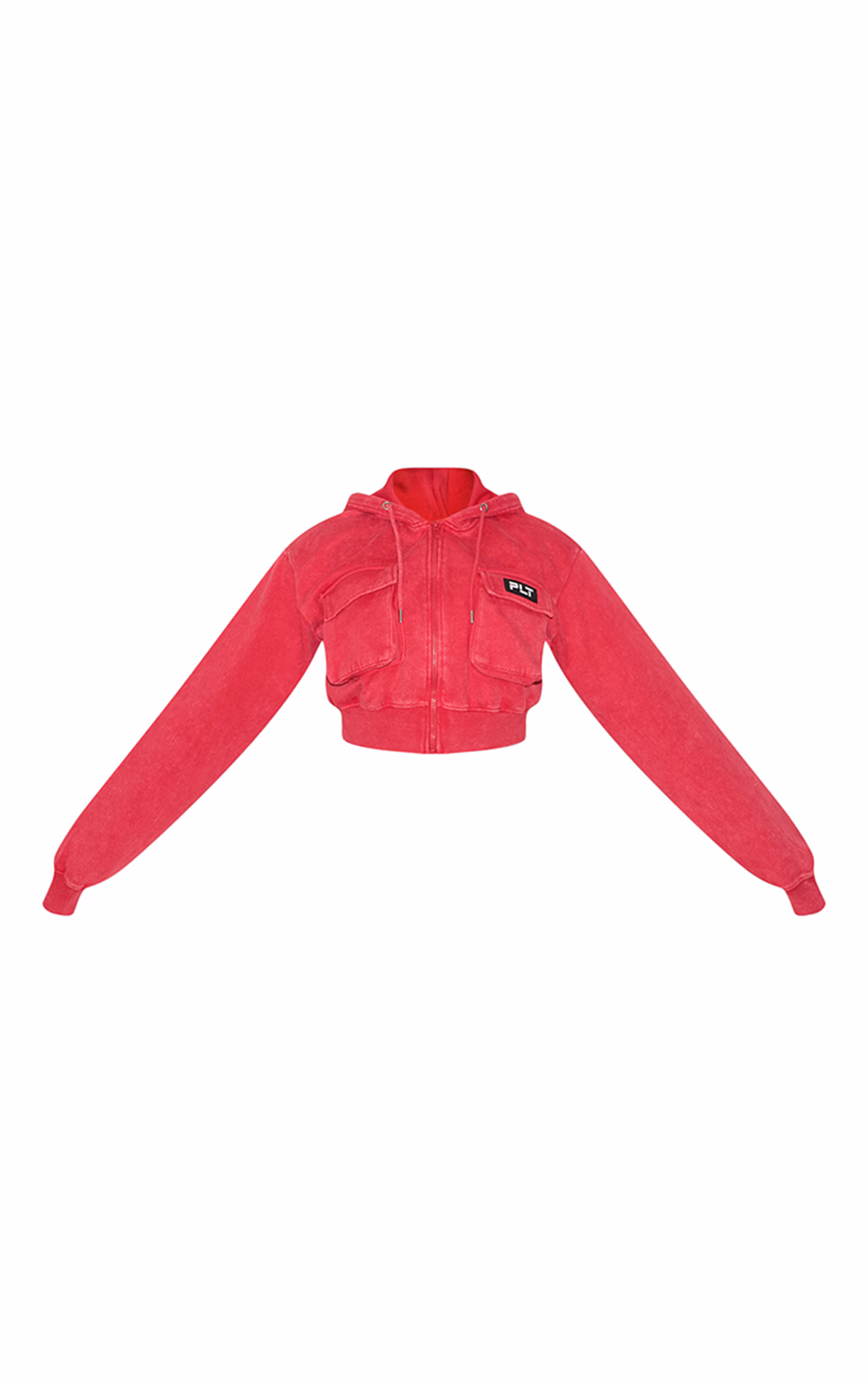 PRETTYLITTLETHING Shape Washed Red Shape Cargo Cropped Hoodie