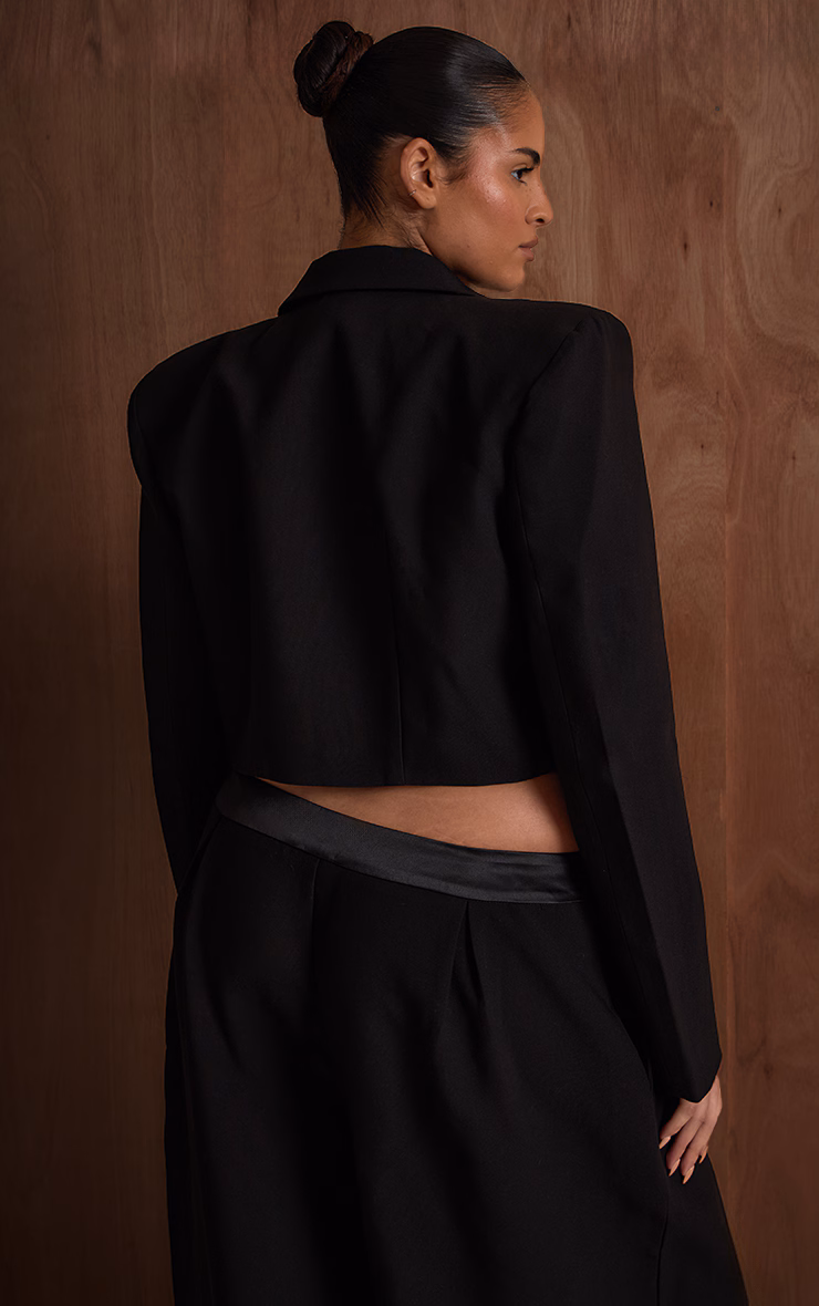PLT Label Plus Black Satin Lapel Cropped Blazer