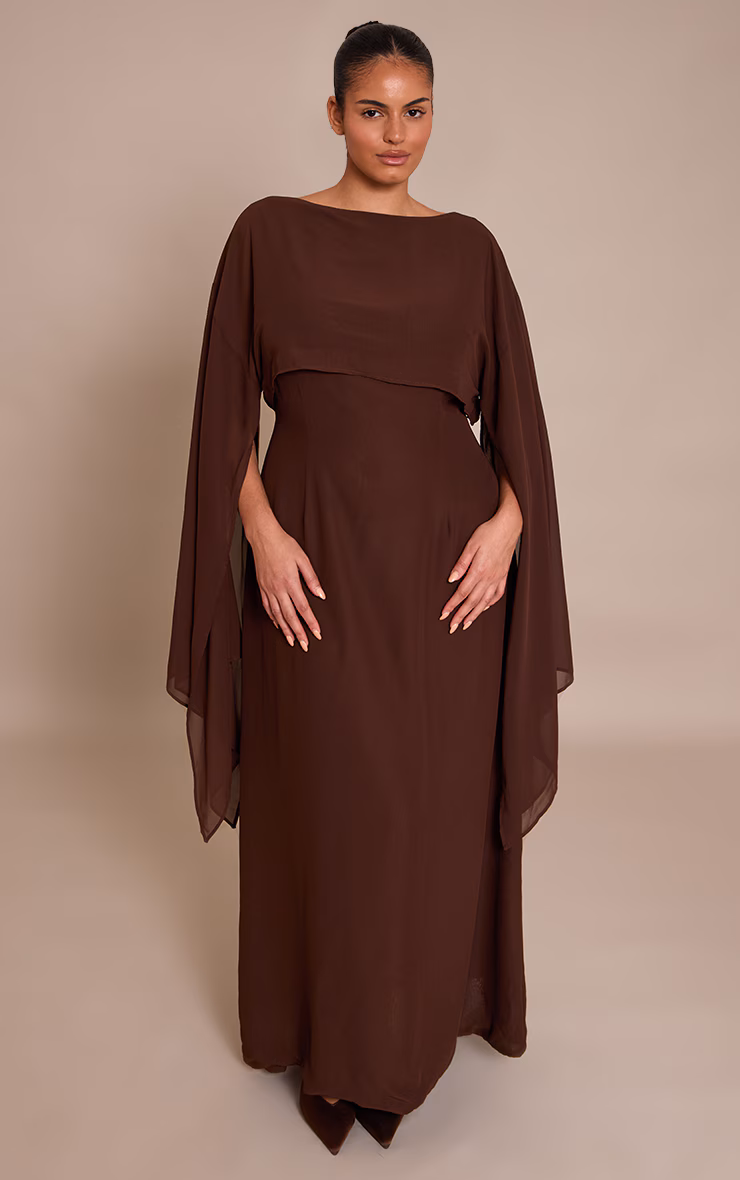 Plus Chocolate Cape Detail Maxi Dress