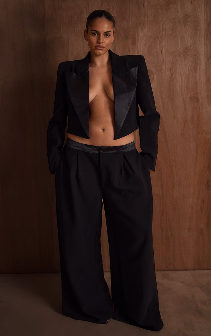 PLT Label Plus Black Satin Waistband Wide Leg Pants