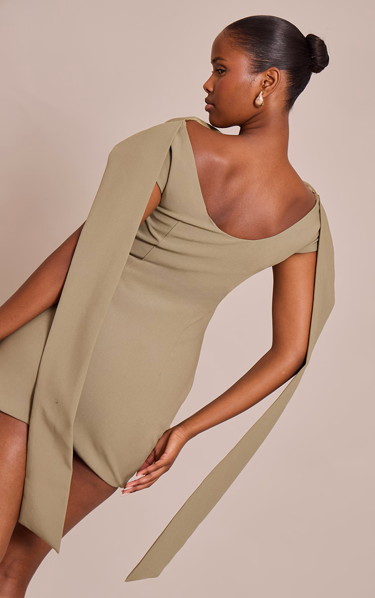 Taupe Woven Bandeau Drape Sleeve Mini Dress