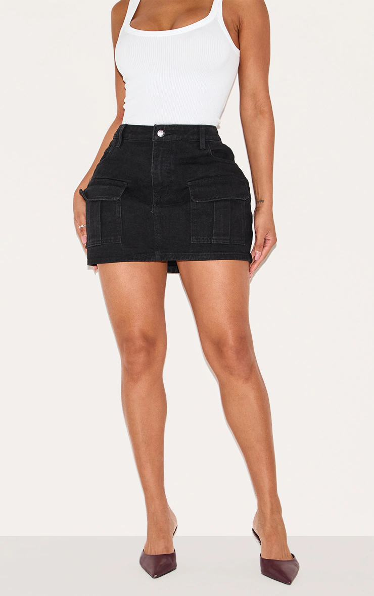 Shape Black Denim Low Rise Micro Mini Skirt