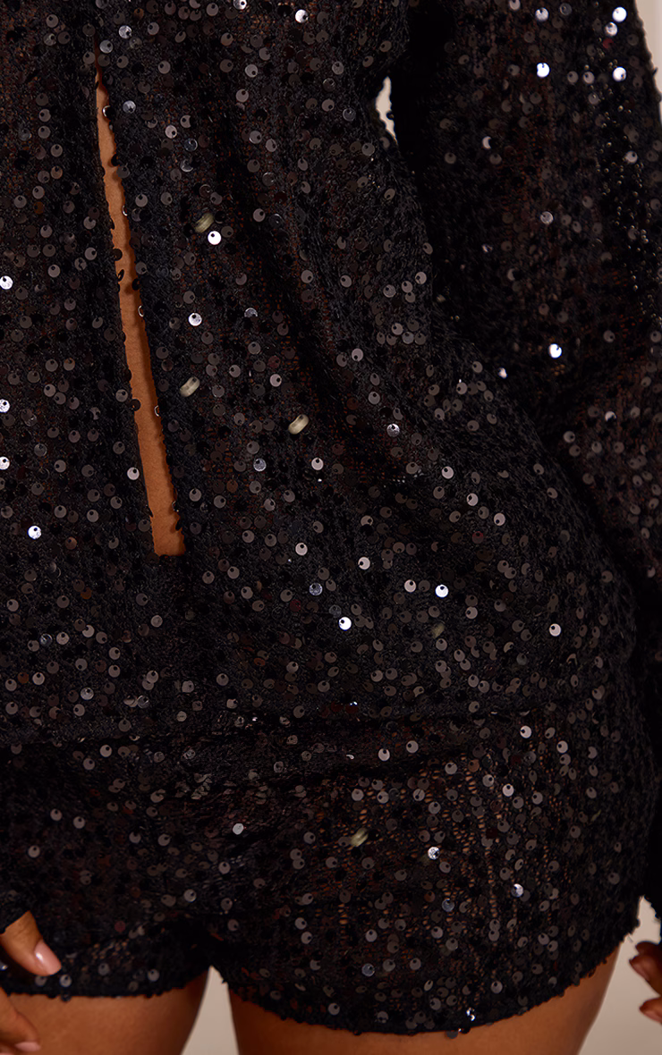 Petite Black Sequin Mini Shorts
