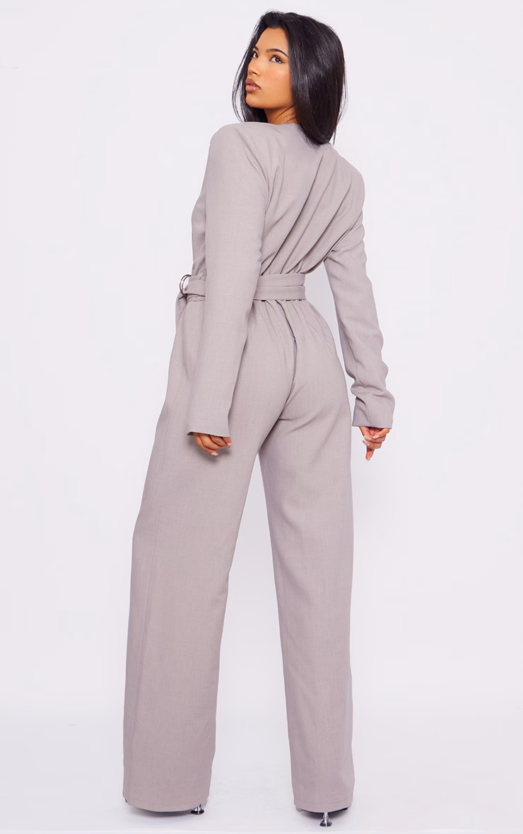 Light Grey Strap Detail Cross Over Wide Leg Jumpsuit
