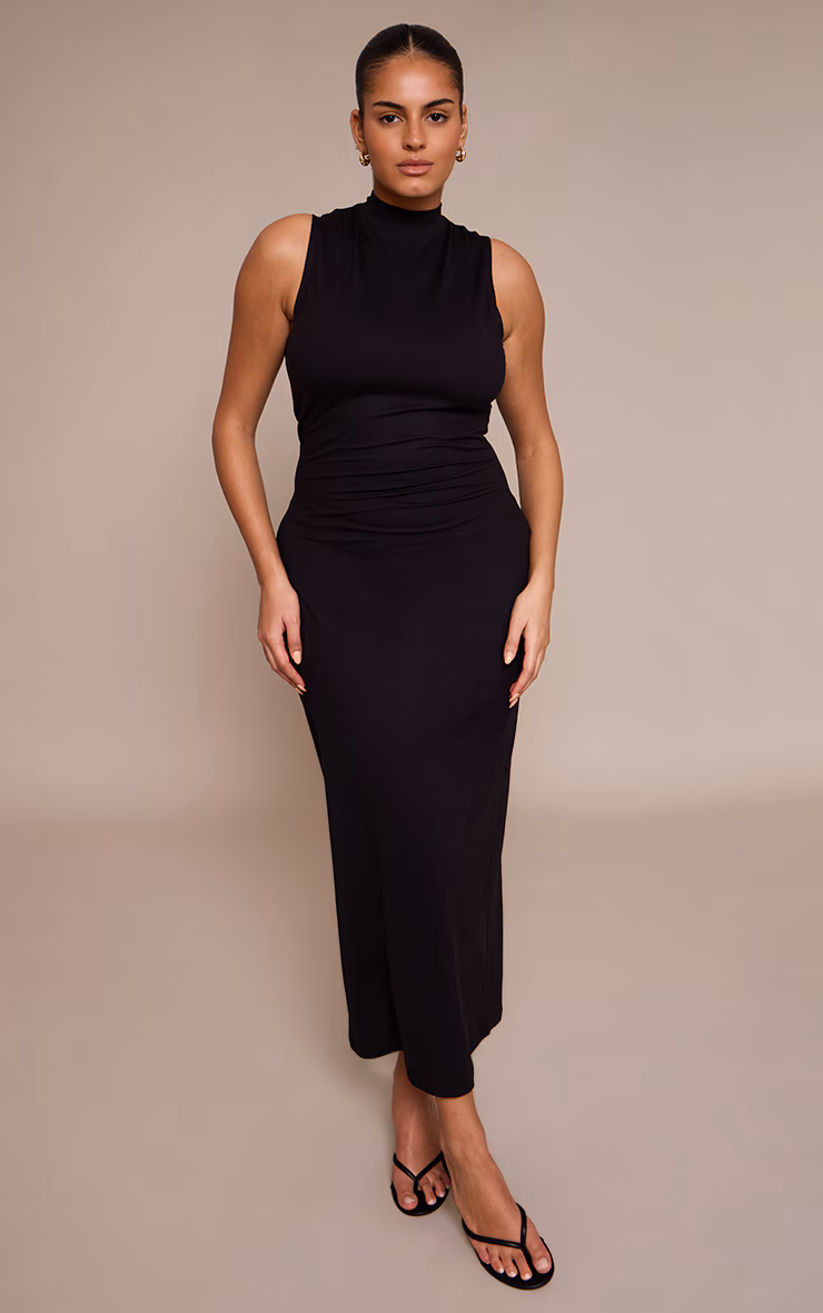 Plus Black Sculpt High Neck Maxi Dress