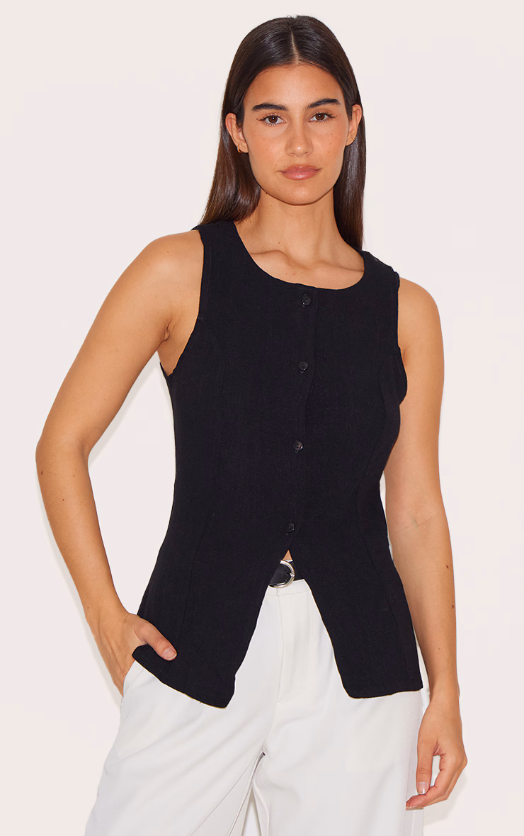 Black Longline Bengaline Vest