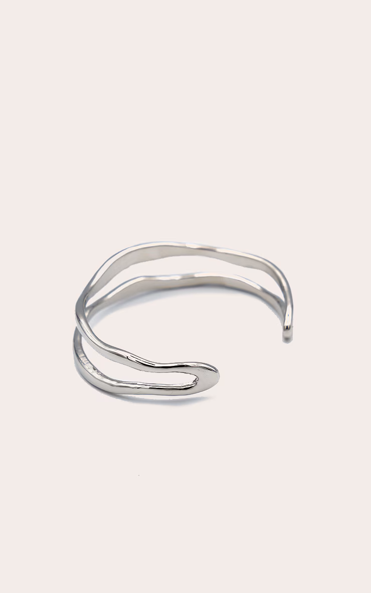 Silver Double Ridge Wave Bangle