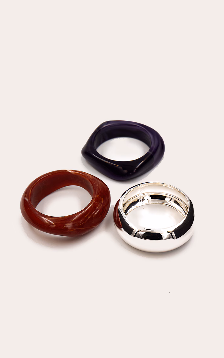 Plum Silver Resin Bangle Multi-Pack