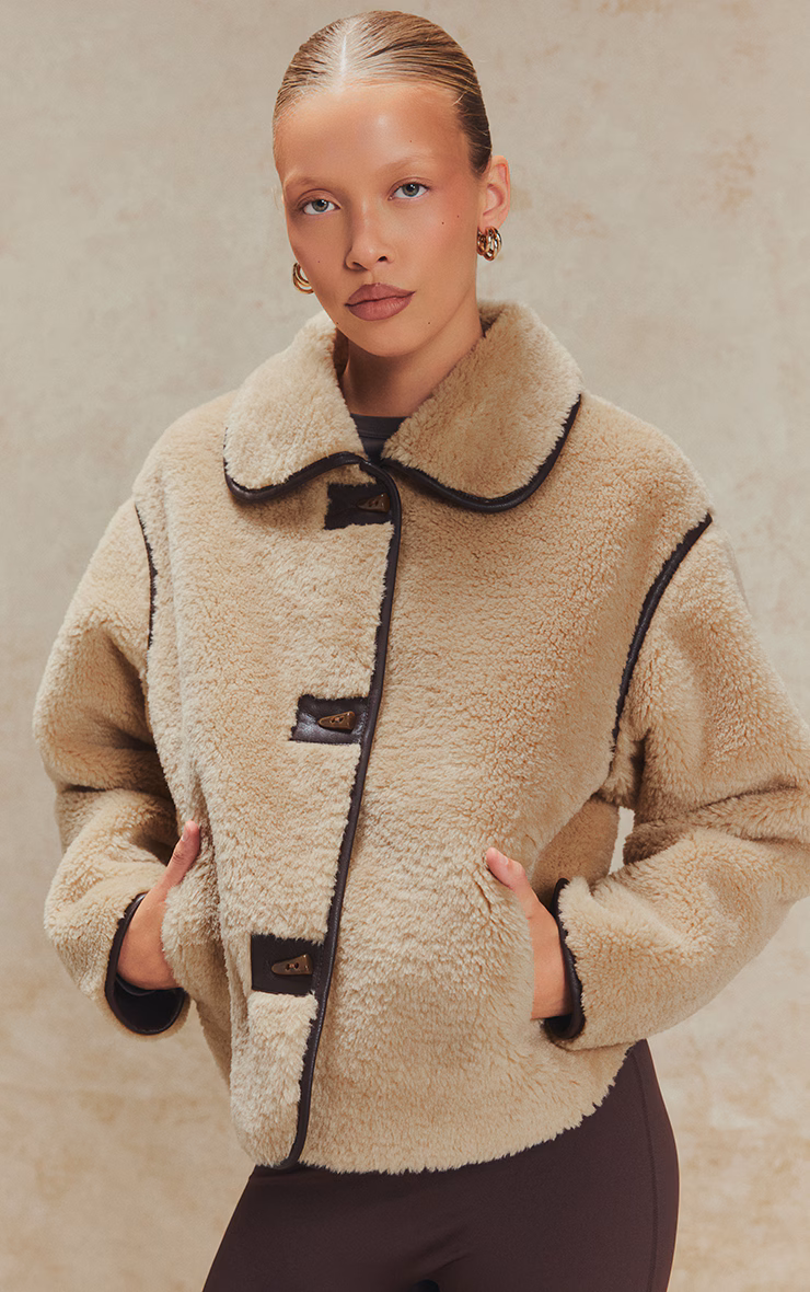 Beige Borg Cropped Coat