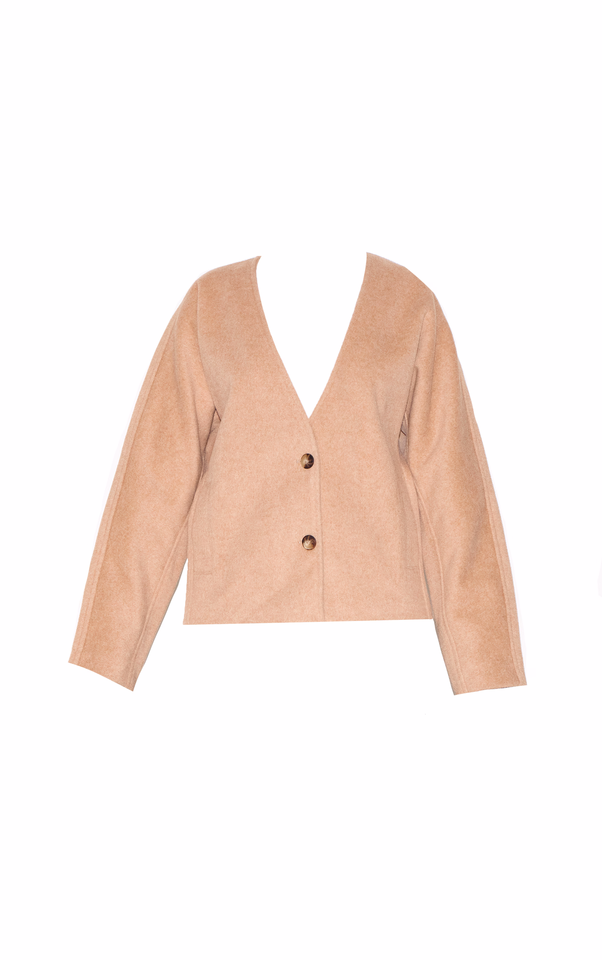 Mocha Wool Look Button Up V Neck Jacket