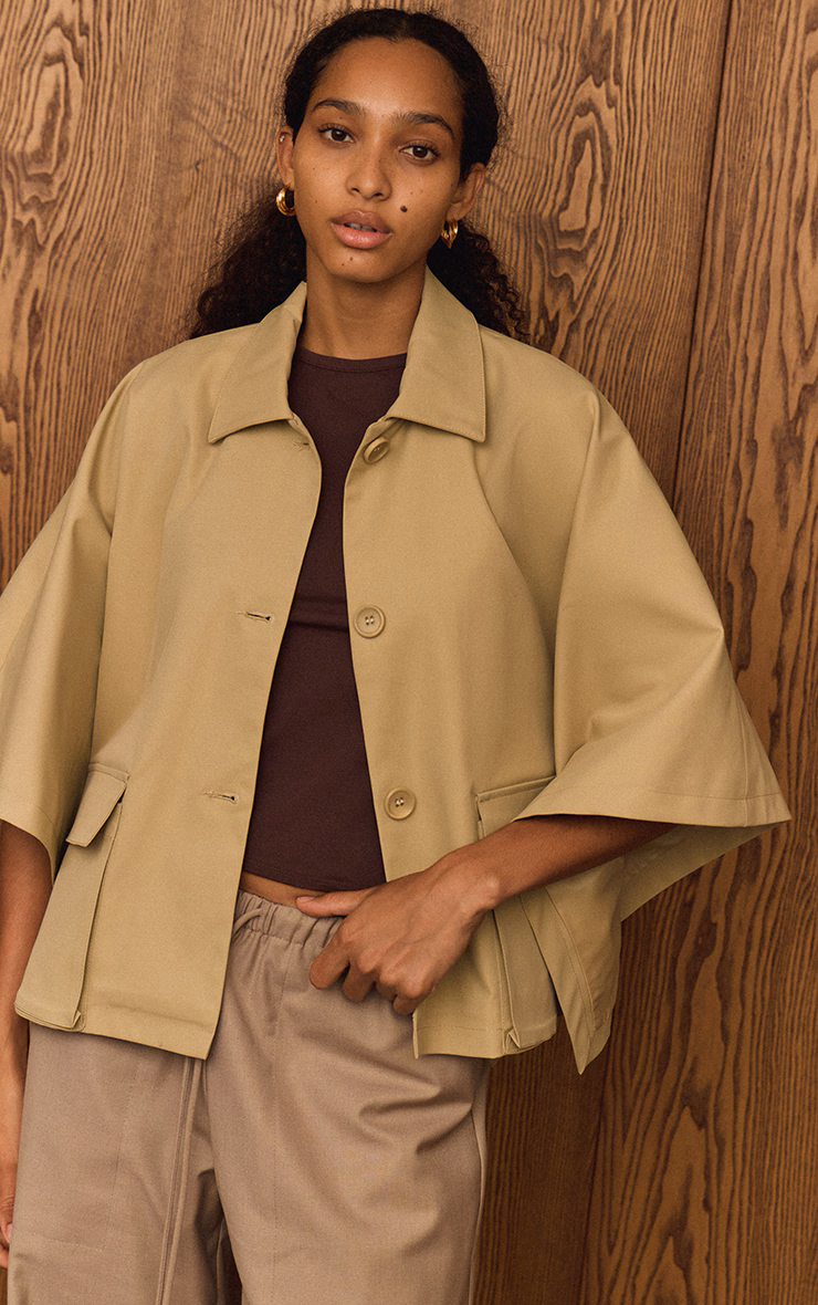 Beige Batwing Cropped Trench Style Jacket