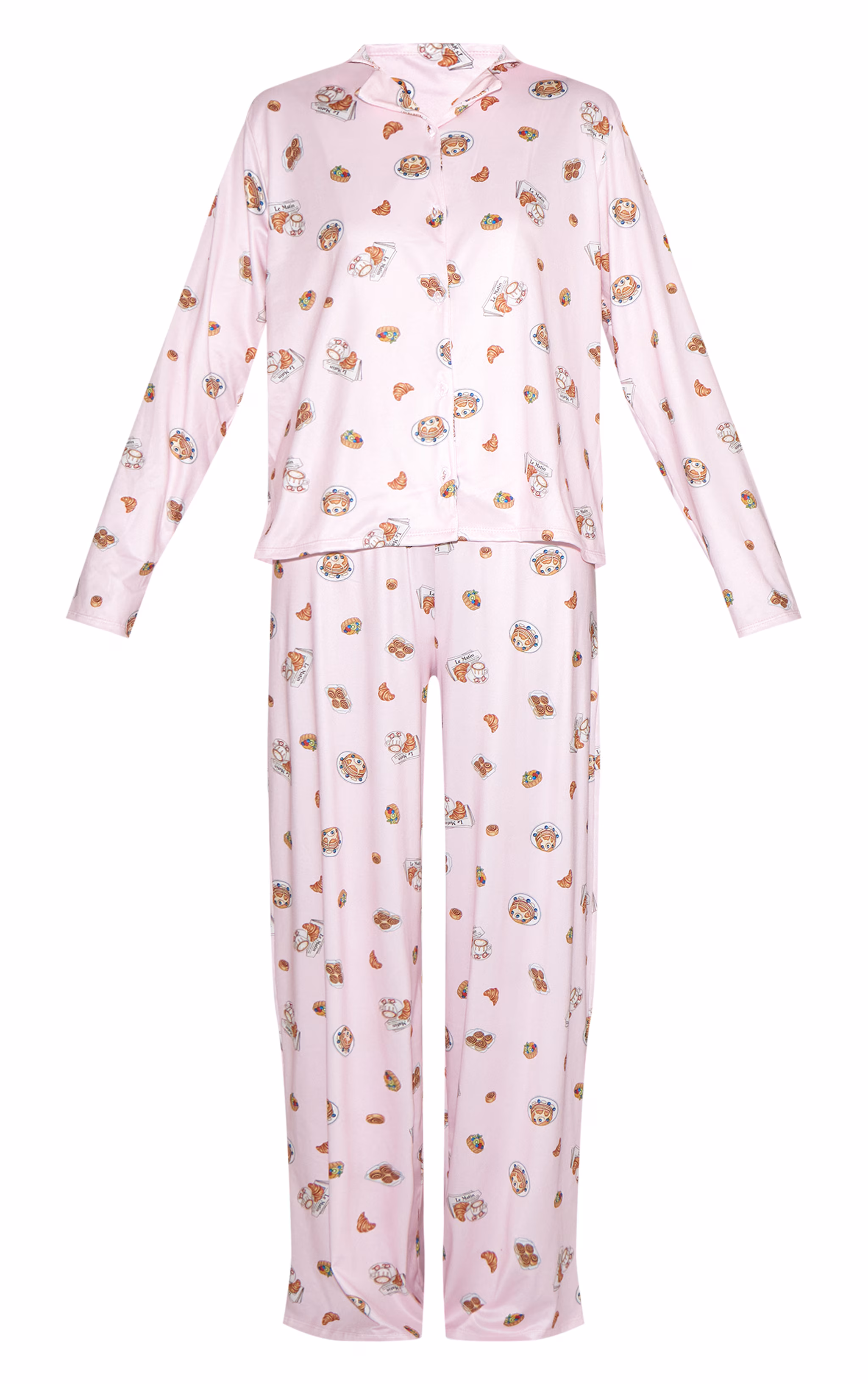 Pink Breakfast Print Long Sleeve Button Through PJ Set